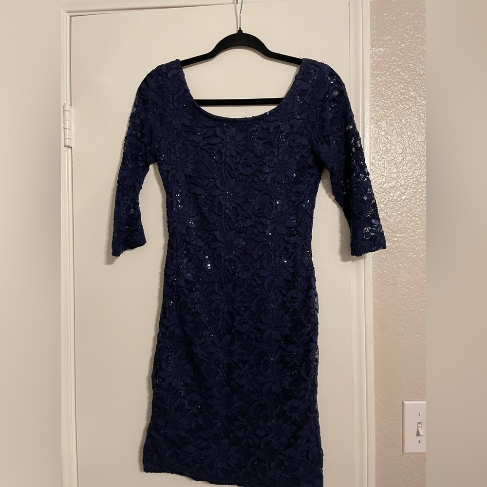 Beautiful sequin and lace navy blue dress